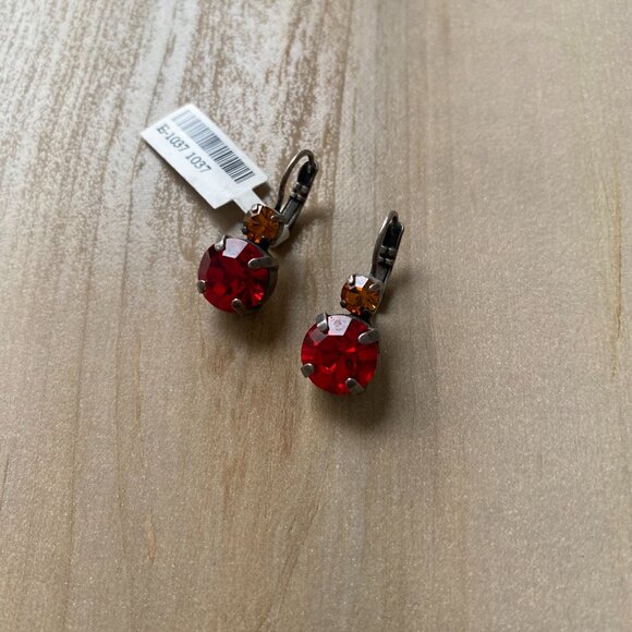 NWT Mariana Red Orange Swarovski Crystal Faceted Dangle Drop Earrings Leverback - Picture 8 of 9